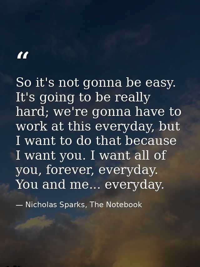 So it's not gonna be easy. It's going to be really hard; we're gonna have to work at this everyday, but I want to do tha — Nicholas Sparks, The Notebook