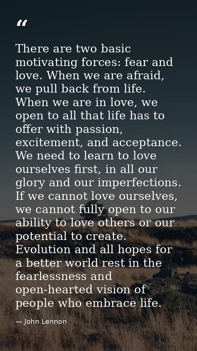 There are two basic motivating forces: fear and love. When we are afraid, we pull back from life. When we are in love, w — John Lennon