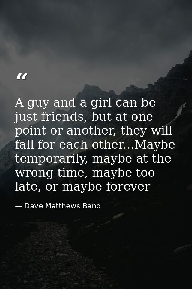 A guy and a girl can be just friends, but at one point or another, they will fall for each other...Maybe temporarily, ma — Dave Matthews Band