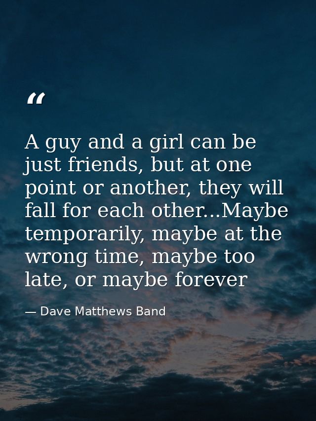 A guy and a girl can be just friends, but at one point or another, they will fall for each other...Maybe temporarily, ma — Dave Matthews Band