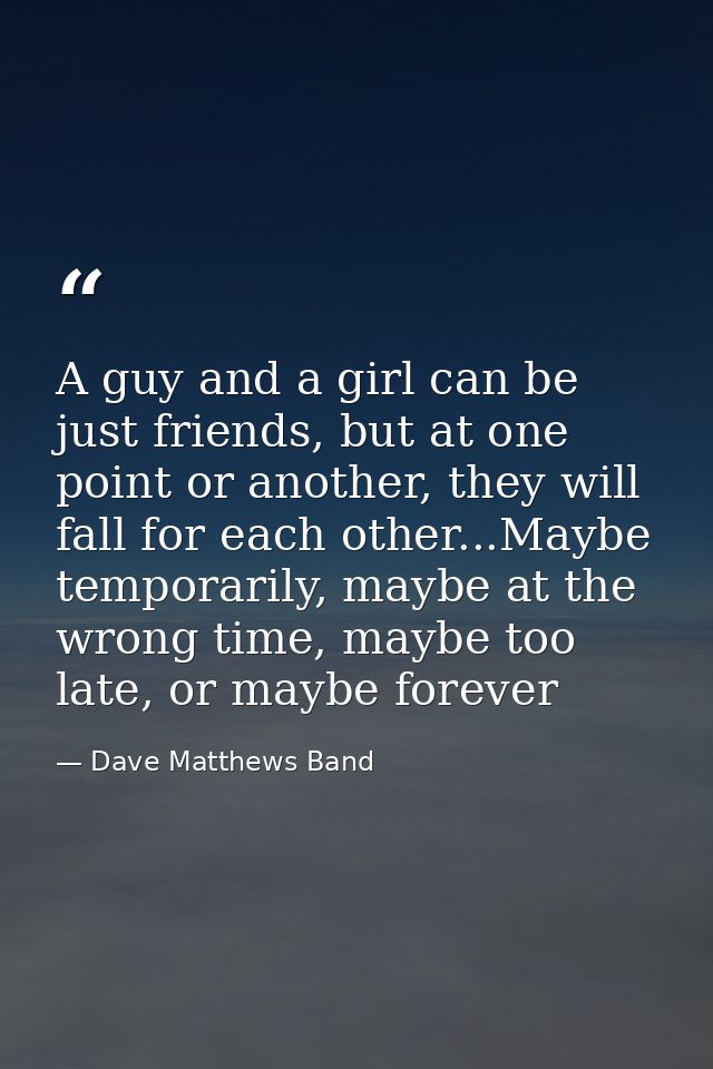 A guy and a girl can be just friends, but at one point or another, they will fall for each other...Maybe temporarily, ma — Dave Matthews Band