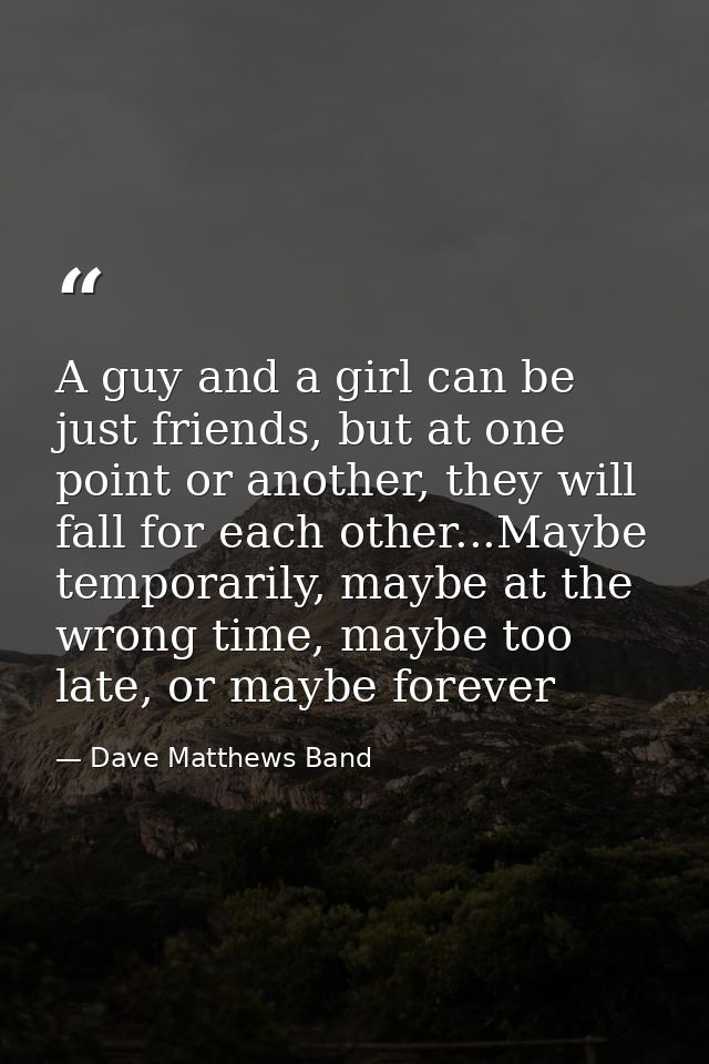 A guy and a girl can be just friends, but at one point or another, they will fall for each other...Maybe temporarily, ma — Dave Matthews Band