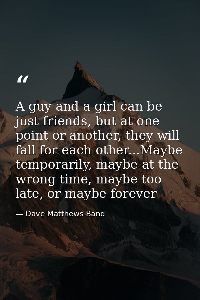 A guy and a girl can be just friends, but at one point or another, they will fall for each other...Maybe temporarily, ma — Dave Matthews Band