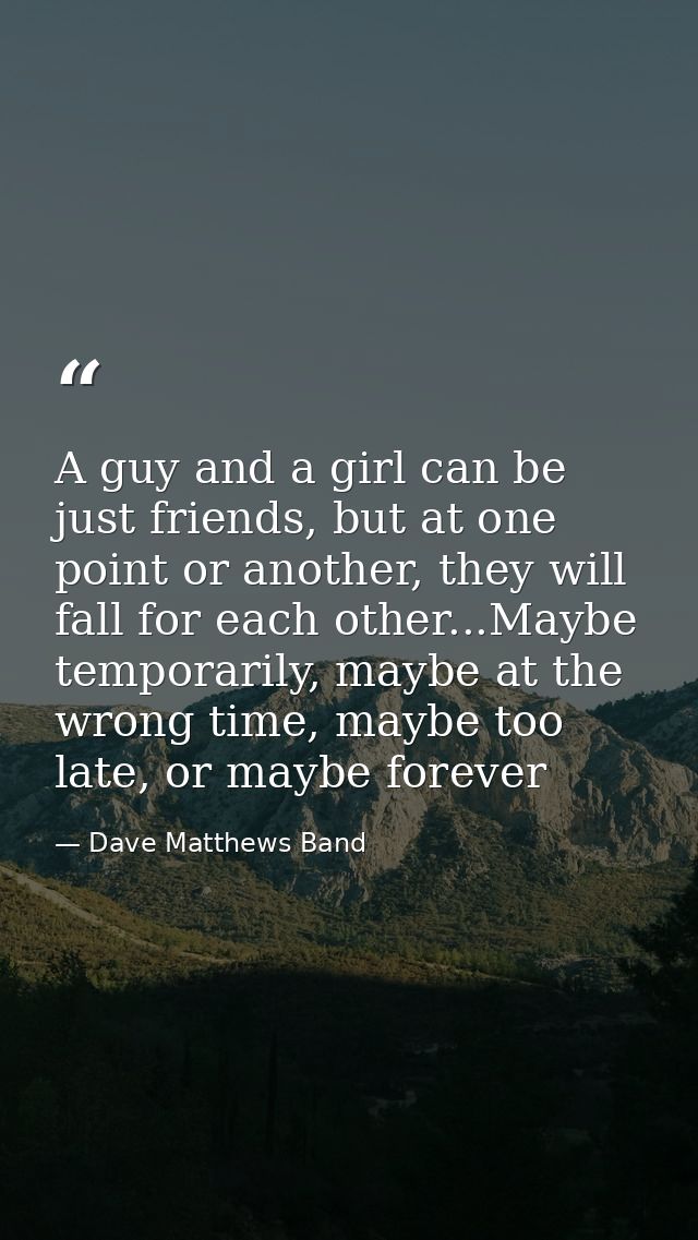 A guy and a girl can be just friends, but at one point or another, they will fall for each other...Maybe temporarily, ma — Dave Matthews Band
