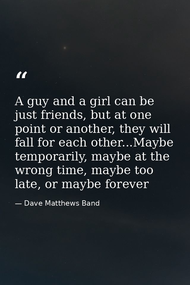 A guy and a girl can be just friends, but at one point or another, they will fall for each other...Maybe temporarily, ma — Dave Matthews Band