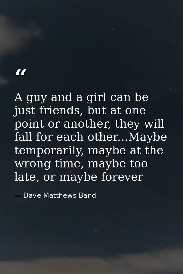 A guy and a girl can be just friends, but at one point or another, they will fall for each other...Maybe temporarily, ma — Dave Matthews Band