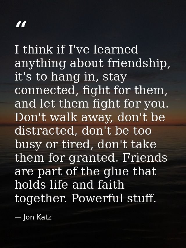 I think if I've learned anything about friendship, it's to hang in, stay connected, fight for them, and let them fight f — Jon Katz