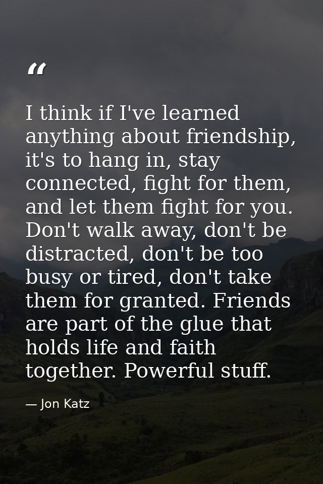 I think if I've learned anything about friendship, it's to hang in, stay connected, fight for them, and let them fight f — Jon Katz