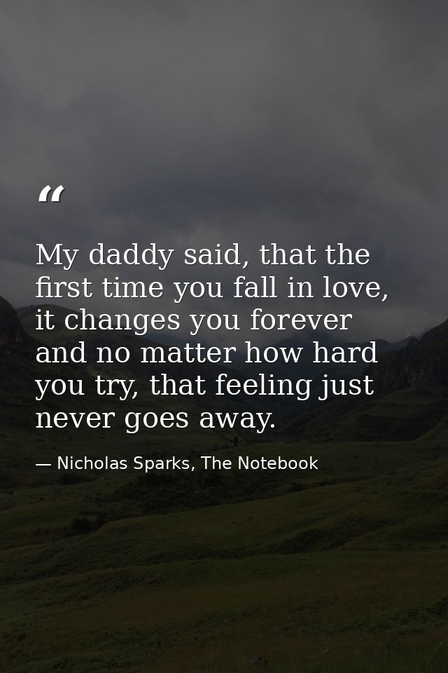 My daddy said, that the first time you fall in love, it changes you forever and no matter how hard you try, that feeling — Nicholas Sparks, The Notebook