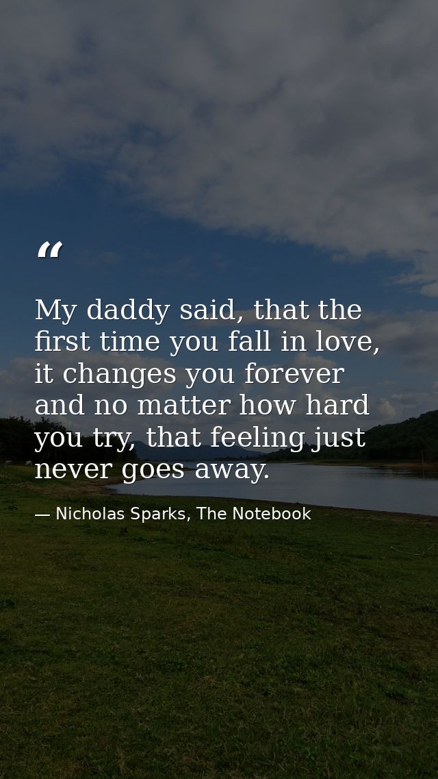 My daddy said, that the first time you fall in love, it changes you forever and no matter how hard you try, that feeling — Nicholas Sparks, The Notebook