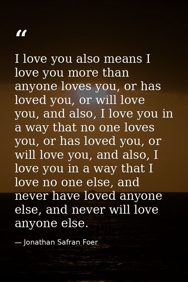 I love you also means I love you more than anyone loves you, or has loved you, or will love you, and also, I love you in — Jonathan Safran Foer