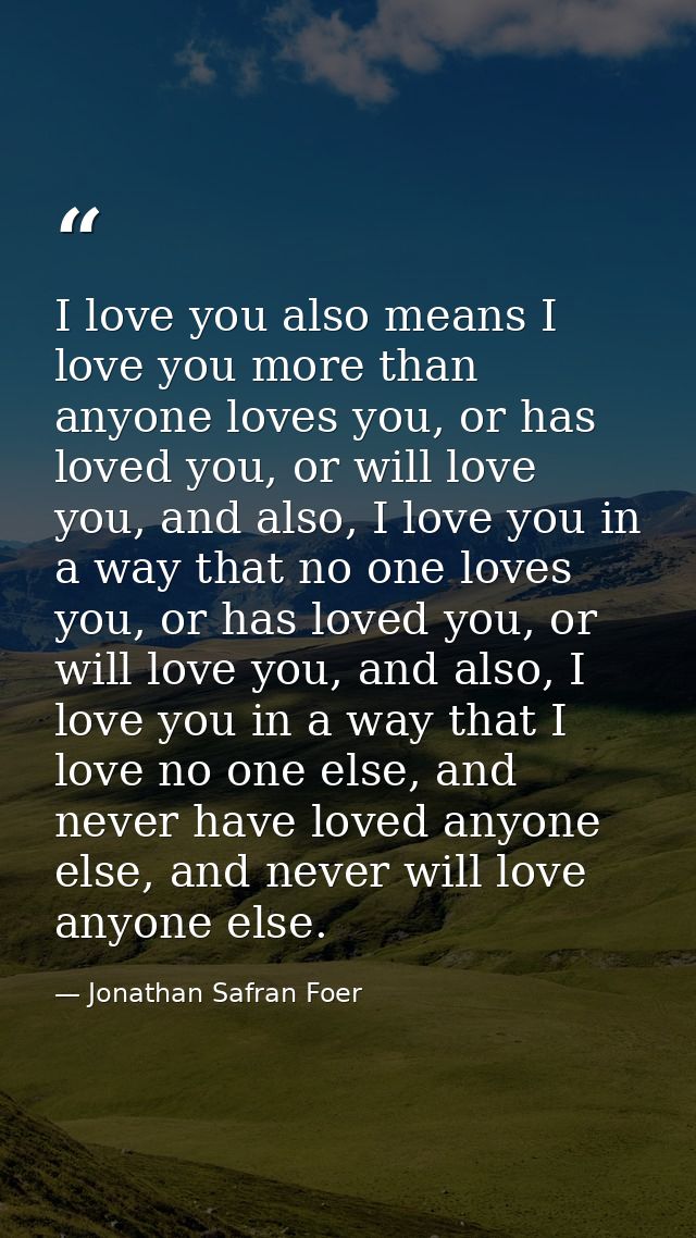 I love you also means I love you more than anyone loves you, or has loved you, or will love you, and also, I love you in — Jonathan Safran Foer