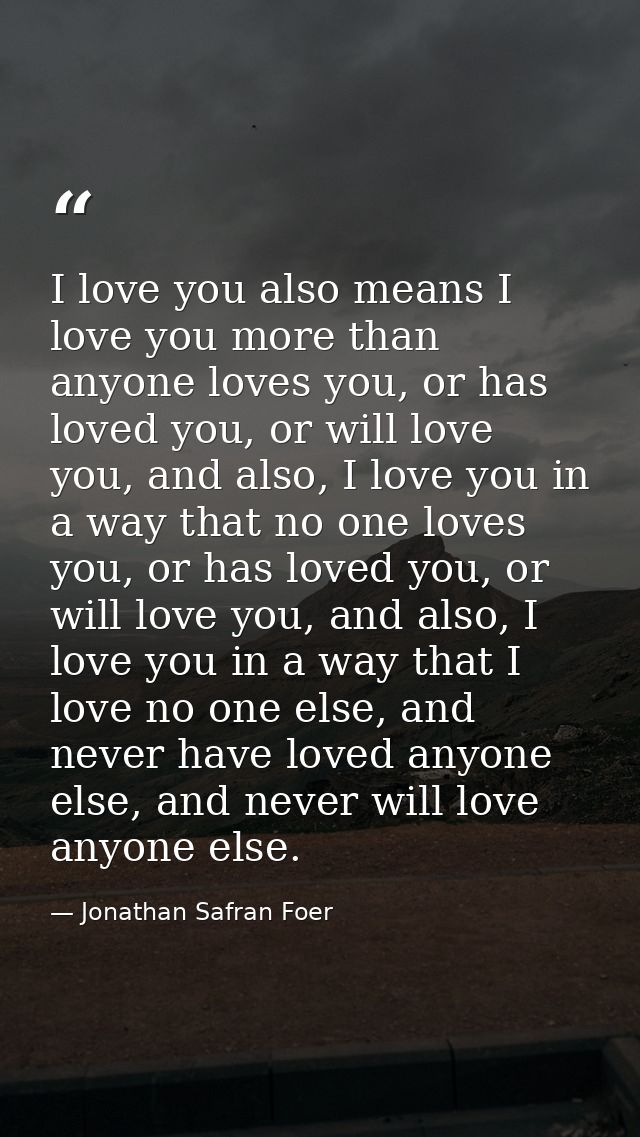 I love you also means I love you more than anyone loves you, or has loved you, or will love you, and also, I love you in — Jonathan Safran Foer