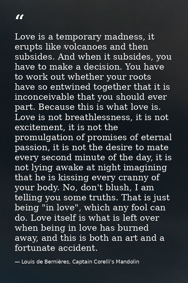 Love is a temporary madness, it erupts like volcanoes and then subsides. And when it subsides, you have to make a decisi — Louis de Bernières, Captain Corelli's Mandolin