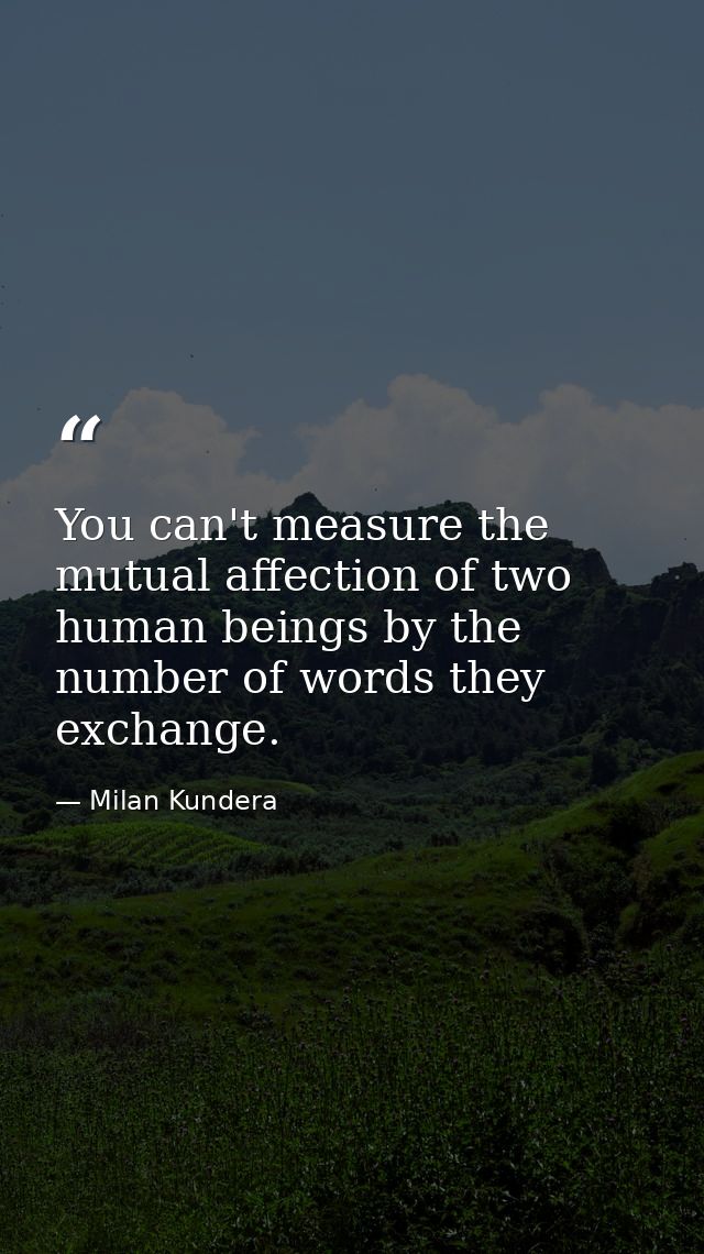 You can't measure the mutual affection of two human beings by the number of words they exchange. — Milan Kundera