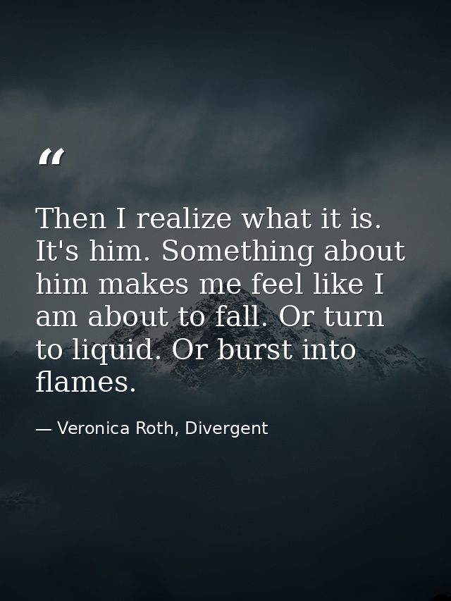 Then I realize what it is. It's him. Something about him makes me feel like I am about to fall. Or turn to liquid. Or bu — Veronica Roth, Divergent