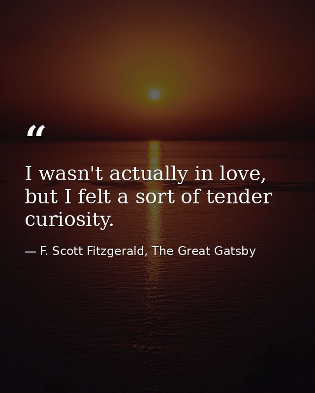I wasn't actually in love, but I felt a sort of tender curiosity. — F. Scott Fitzgerald, The Great Gatsby