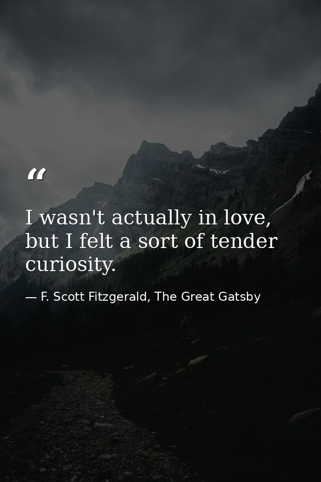 I wasn't actually in love, but I felt a sort of tender curiosity. — F. Scott Fitzgerald, The Great Gatsby