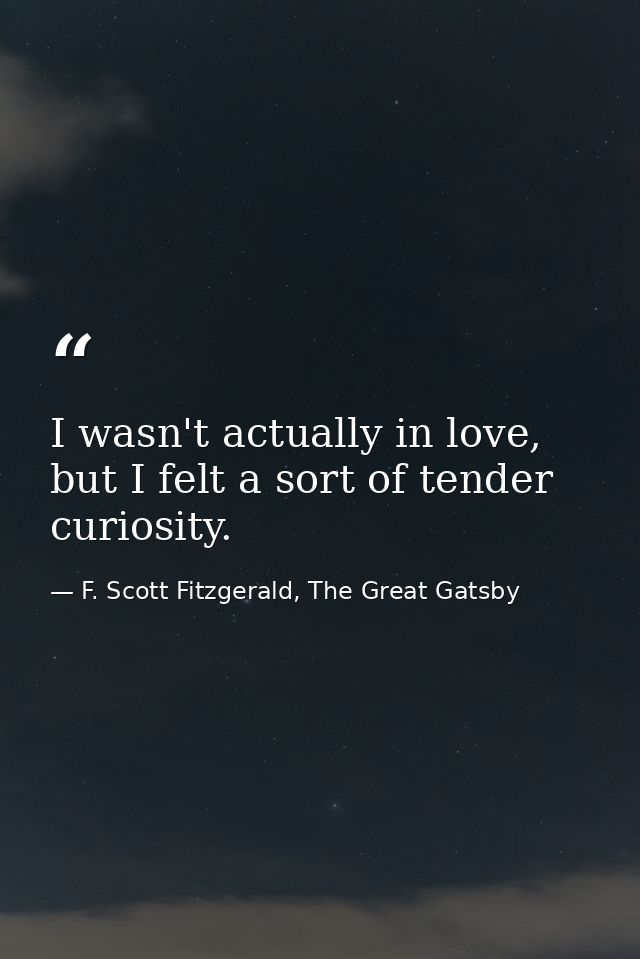 I wasn't actually in love, but I felt a sort of tender curiosity. — F. Scott Fitzgerald, The Great Gatsby
