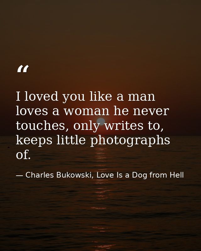 I loved you like a man loves a woman he never touches, only writes to, keeps little photographs of. — Charles Bukowski, Love Is a Dog from Hell