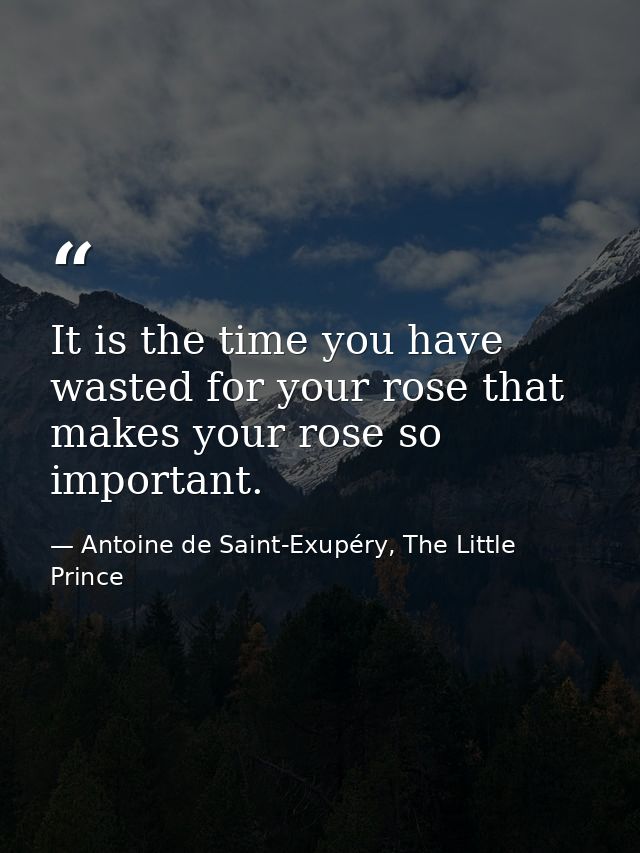 It is the time you have wasted for your rose that makes your rose so important. — Antoine de Saint-Exupéry, The Little Prince