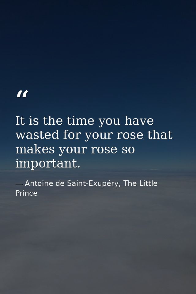 It is the time you have wasted for your rose that makes your rose so important. — Antoine de Saint-Exupéry, The Little Prince