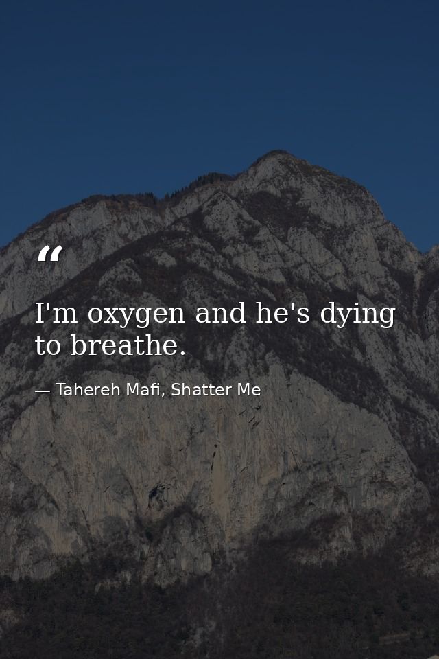 I'm oxygen and he's dying to breathe. — Tahereh Mafi, Shatter Me