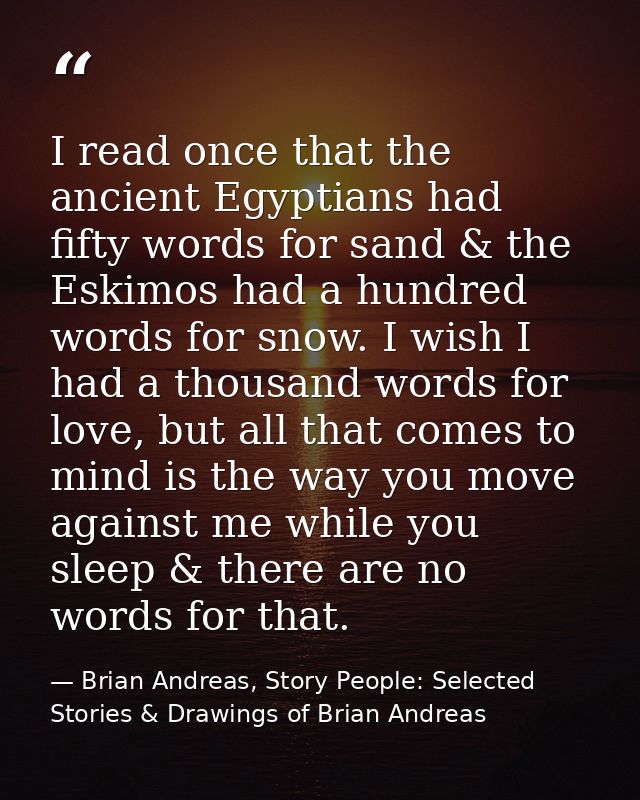 I read once that the ancient Egyptians had fifty words for sand & the Eskimos had a hundred words for snow. I wish I had — Brian Andreas, Story People: Selected Stories & Drawings of Brian Andreas