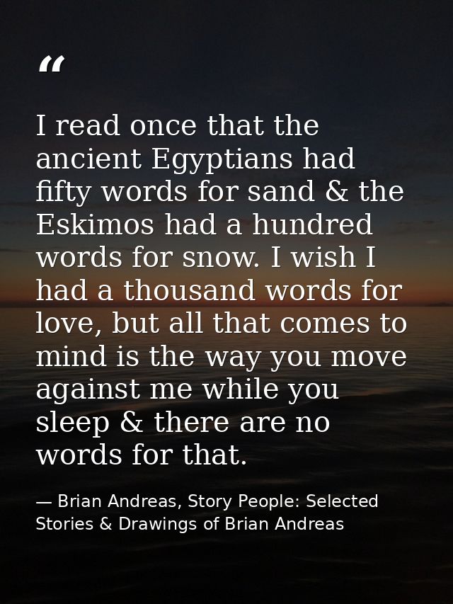 I read once that the ancient Egyptians had fifty words for sand & the Eskimos had a hundred words for snow. I wish I had — Brian Andreas, Story People: Selected Stories & Drawings of Brian Andreas
