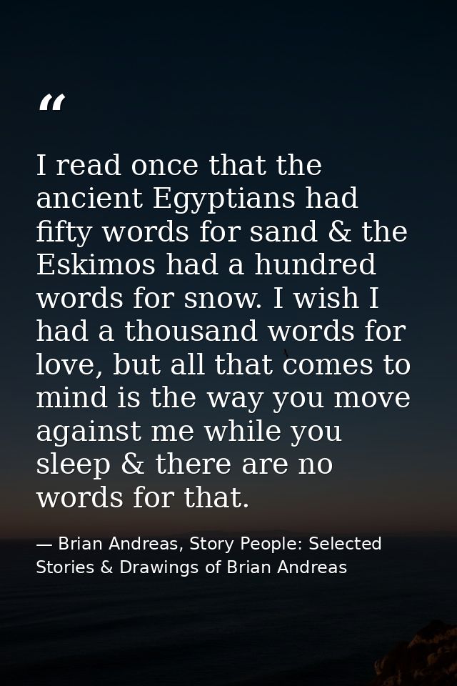 I read once that the ancient Egyptians had fifty words for sand & the Eskimos had a hundred words for snow. I wish I had — Brian Andreas, Story People: Selected Stories & Drawings of Brian Andreas