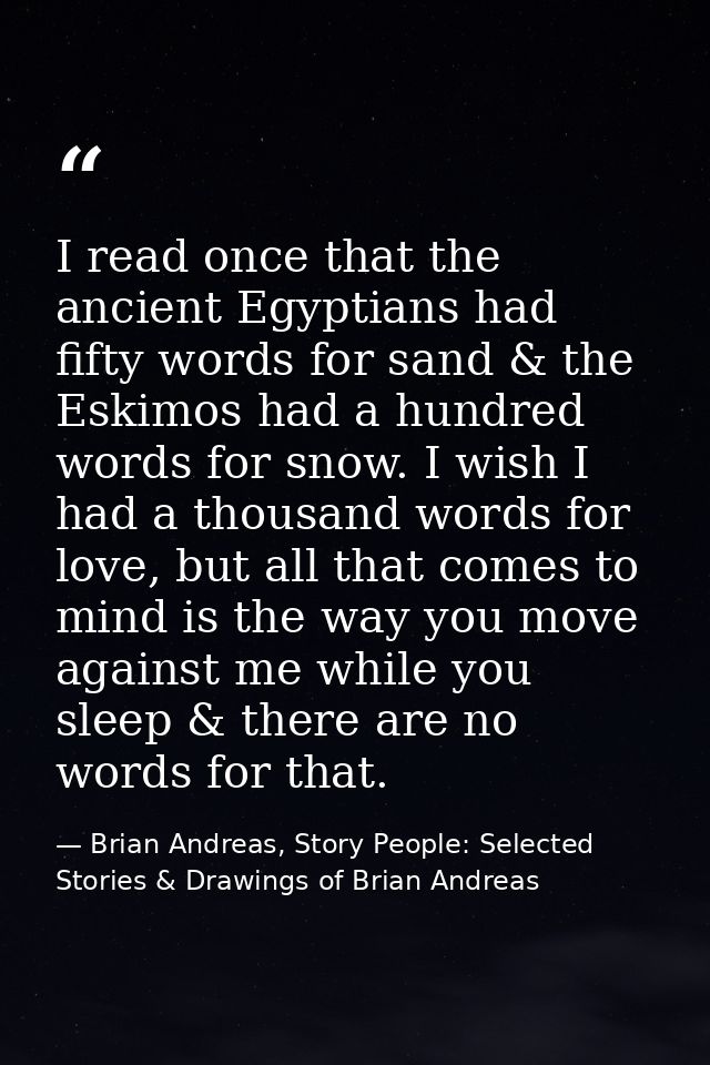 I read once that the ancient Egyptians had fifty words for sand & the Eskimos had a hundred words for snow. I wish I had — Brian Andreas, Story People: Selected Stories & Drawings of Brian Andreas