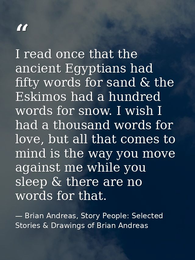 I read once that the ancient Egyptians had fifty words for sand & the Eskimos had a hundred words for snow. I wish I had — Brian Andreas, Story People: Selected Stories & Drawings of Brian Andreas