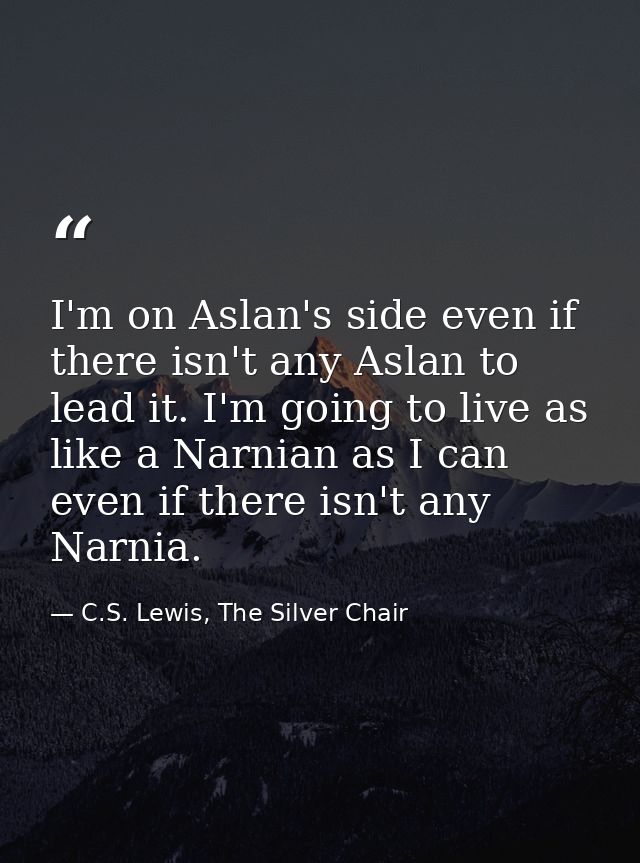I'm on Aslan's side even if there isn't any Aslan to lead it. I'm going to live as like a Narnian as I can even if there — C.S. Lewis, The Silver Chair