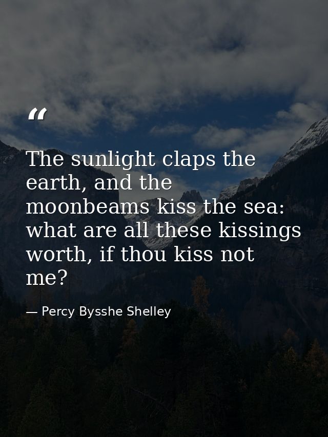 The sunlight claps the earth, and the moonbeams kiss the sea: what are all these kissings worth, if thou kiss not me? — Percy Bysshe Shelley