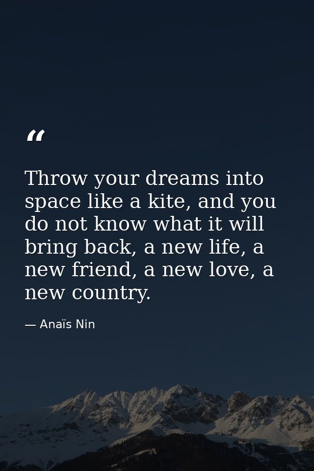 Throw your dreams into space like a kite, and you do not know what it will bring back, a new life, a new friend, a new l — Anaïs Nin