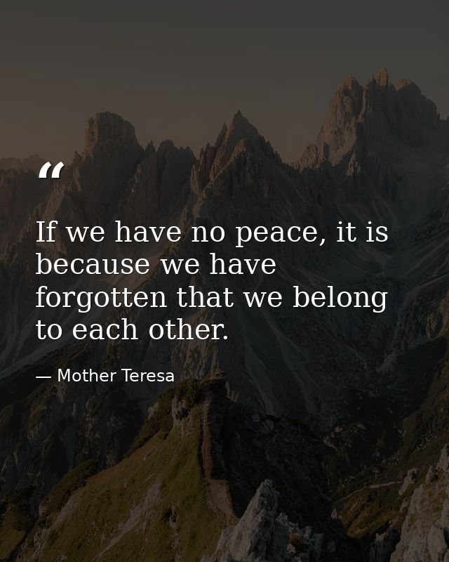 If we have no peace, it is because we have forgotten that we belong to each other. — Mother Teresa