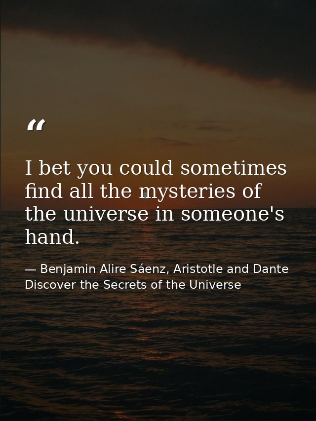 I bet you could sometimes find all the mysteries of the universe in someone's hand. — Benjamin Alire Sáenz, Aristotle and Dante Discover the Secrets of the Universe