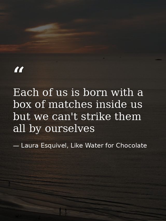 Each of us is born with a box of matches inside us but we can't strike them all by ourselves — Laura Esquivel, Like Water for Chocolate