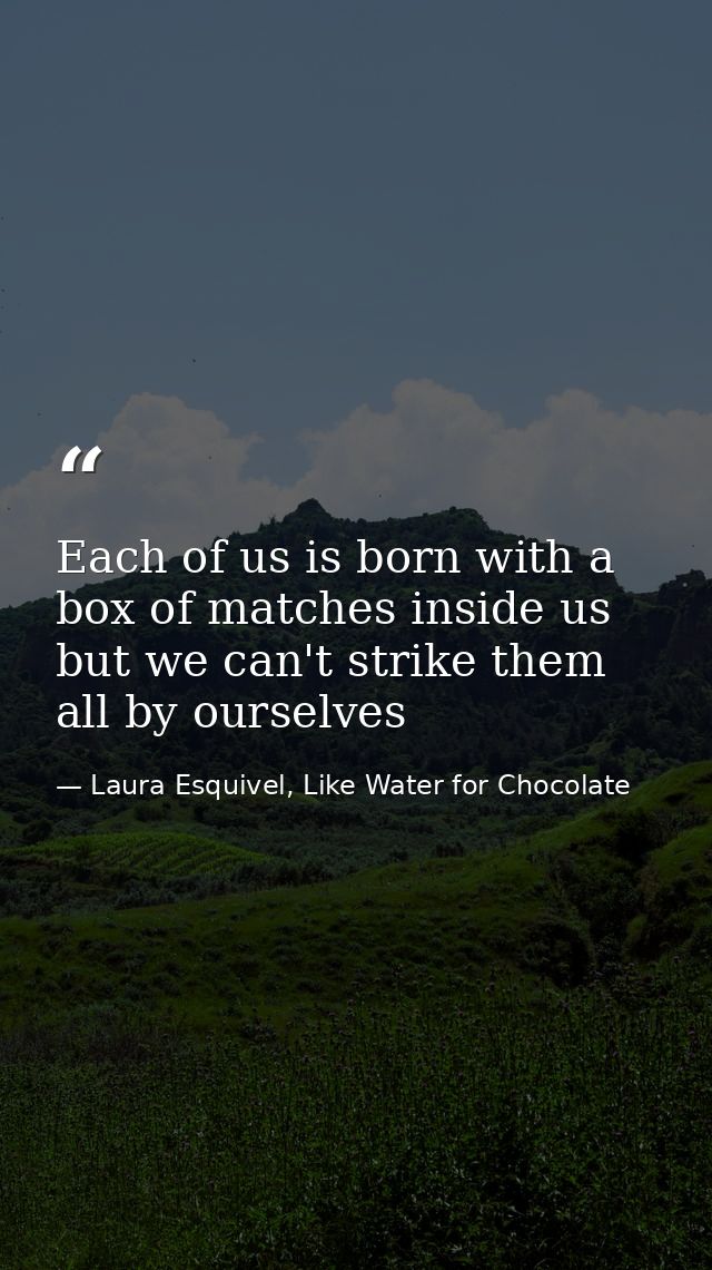 Each of us is born with a box of matches inside us but we can't strike them all by ourselves — Laura Esquivel, Like Water for Chocolate