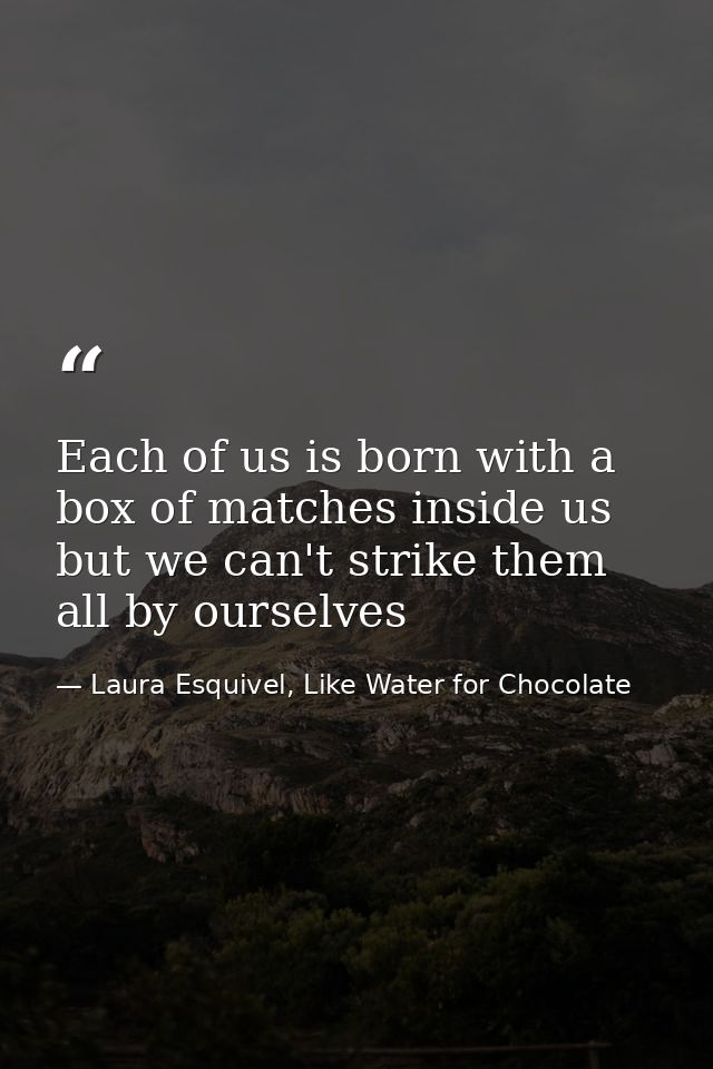 Each of us is born with a box of matches inside us but we can't strike them all by ourselves — Laura Esquivel, Like Water for Chocolate