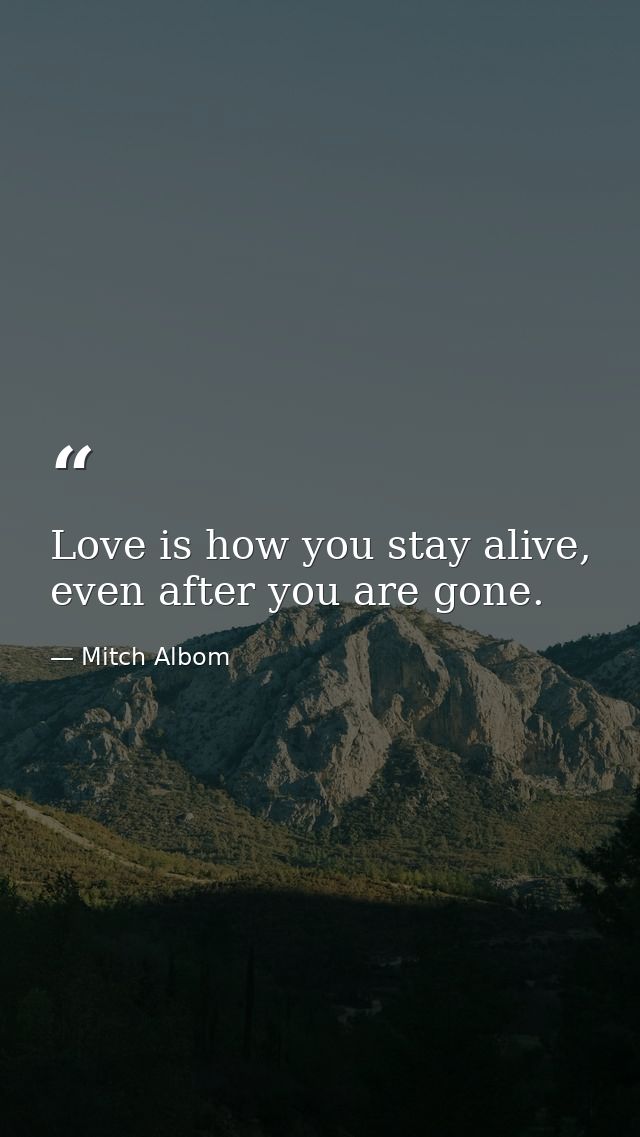 Love is how you stay alive, even after you are gone. — Mitch Albom