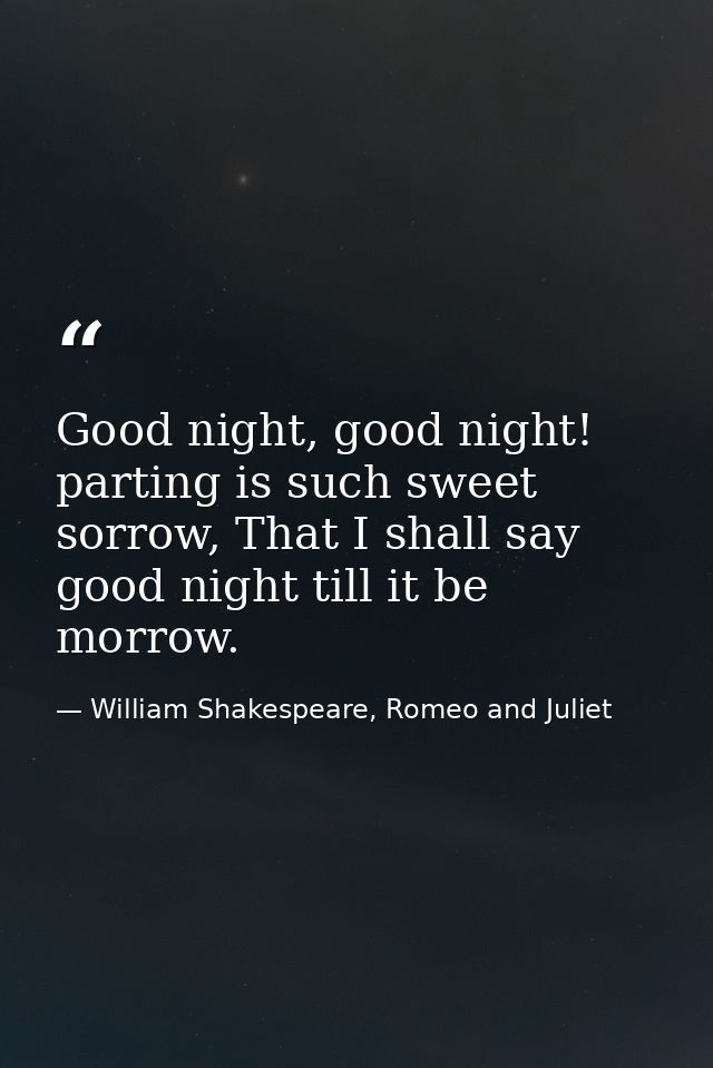 Good night, good night! parting is such sweet sorrow, That I shall say good night till it be morrow. — William Shakespeare, Romeo and Juliet