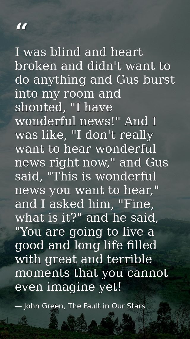 I was blind and heart broken and didn't want to do anything and Gus burst into my room and shouted, "I have wonderful ne — John Green, The Fault in Our Stars