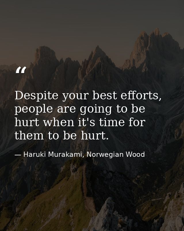 Despite your best efforts, people are going to be hurt when it's time for them to be hurt. — Haruki Murakami, Norwegian Wood