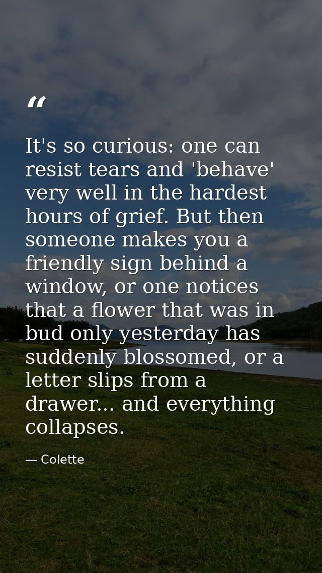 It's so curious: one can resist tears and 'behave' very well in the hardest hours of grief. But then someone makes you a — Colette