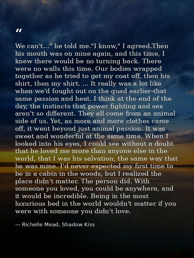 We can't..." he told me."I know," I agreed.Then his mouth was on mine again, and this time, I knew there would be no tur — Richelle Mead, Shadow Kiss