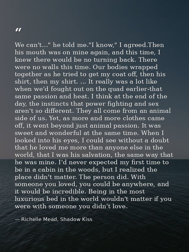 We can't..." he told me."I know," I agreed.Then his mouth was on mine again, and this time, I knew there would be no tur — Richelle Mead, Shadow Kiss