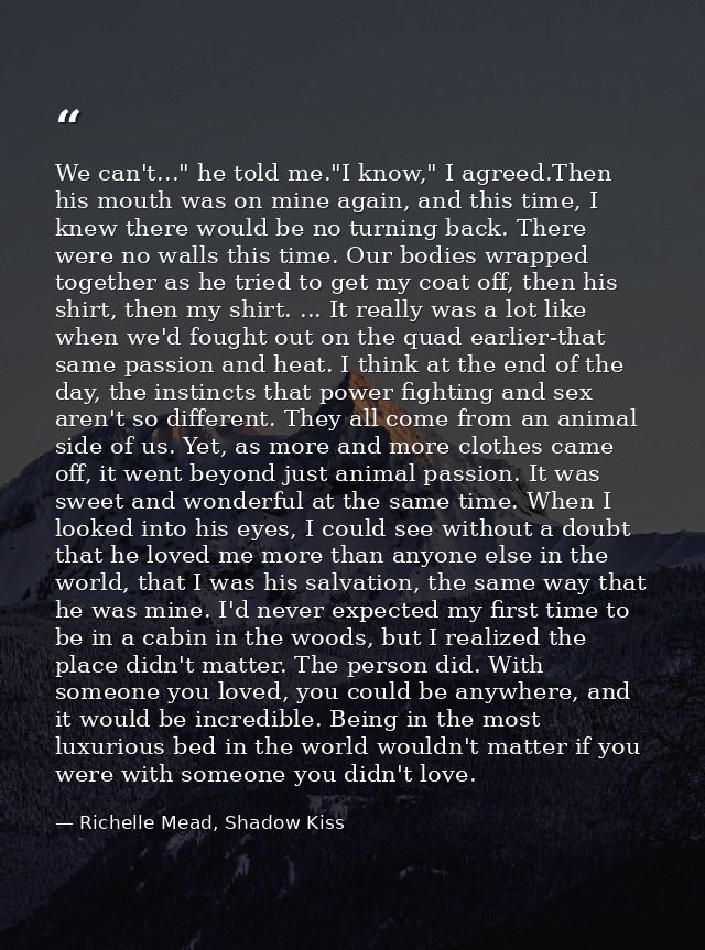 We can't..." he told me."I know," I agreed.Then his mouth was on mine again, and this time, I knew there would be no tur — Richelle Mead, Shadow Kiss