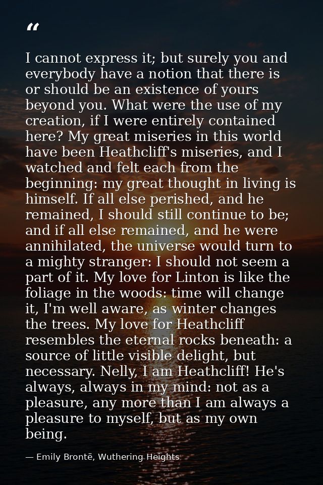 I cannot express it; but surely you and everybody have a notion that there is or should be an existence of yours beyond  — Emily Brontë, Wuthering Heights