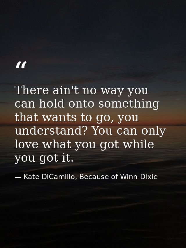 There ain't no way you can hold onto something that wants to go, you understand? You can only love what you got while yo — Kate DiCamillo, Because of Winn-Dixie